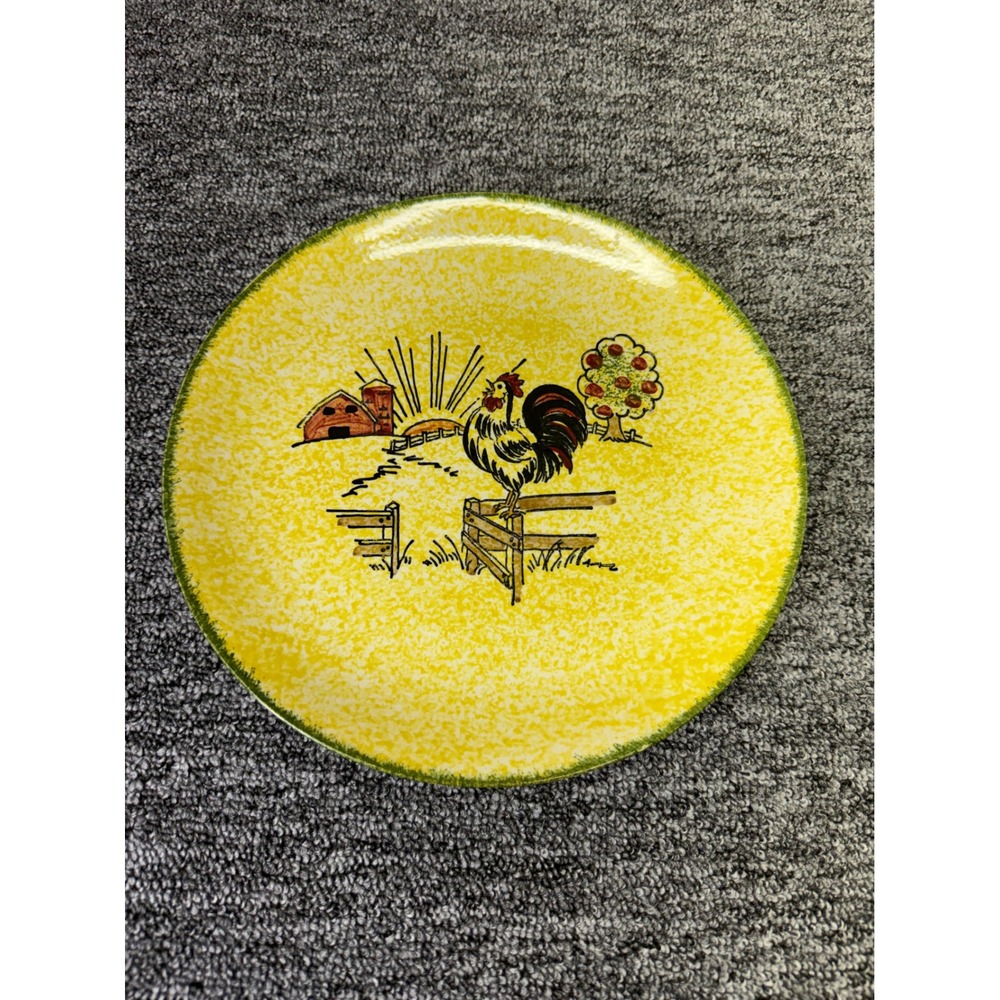 Blue Ridge Southern Potteries Hand Painted Rooster Farm Scene Plate 9.25 in 13B